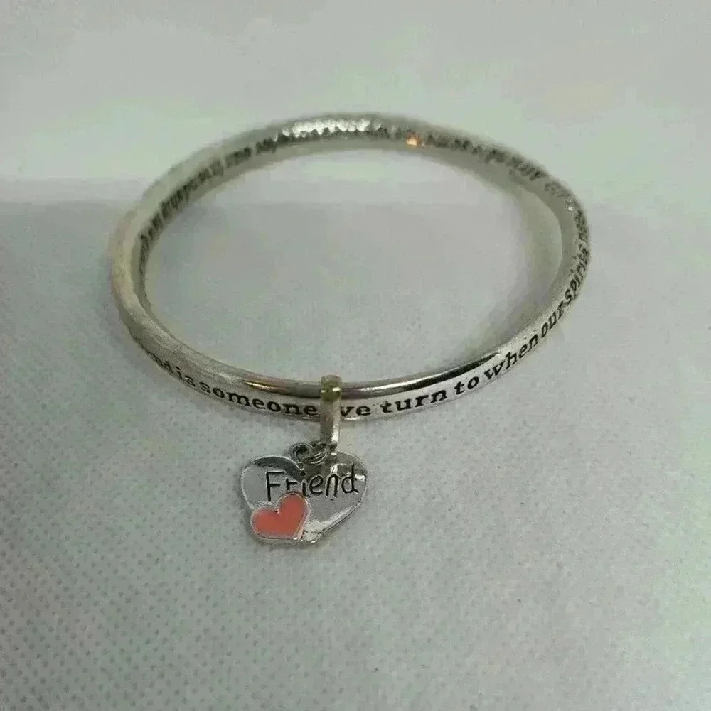 Sliver tone friend heart bangle